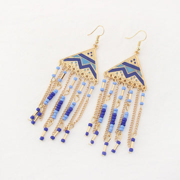 Vintage Ethnic Beads Chain Tassel Hanging Dangle Earrings for Women Geometric Triangle Fashion Drop Earring Jewelry Accessories daiiibabyyy